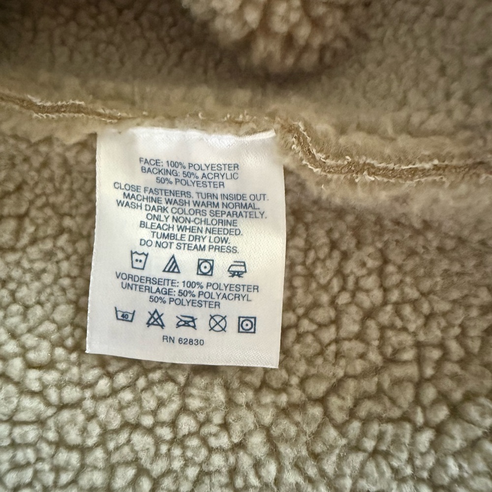 Women's Suede Sherpa Coat Jacket Lands End Cream FAUX Shearling Pea Coat Size L - Picture 16 of 16